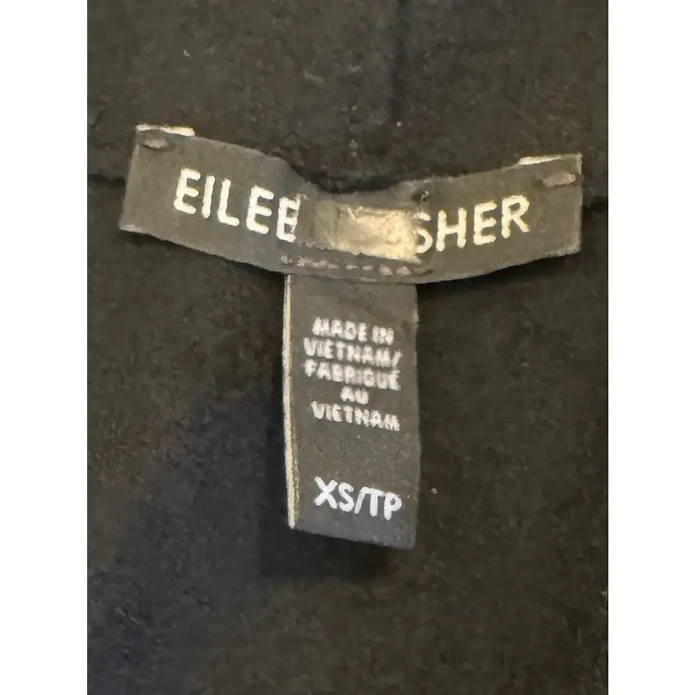 Eileen Fisher 100% Wool Black Open Front Blazer Jacket Coat XS Classic Minimal